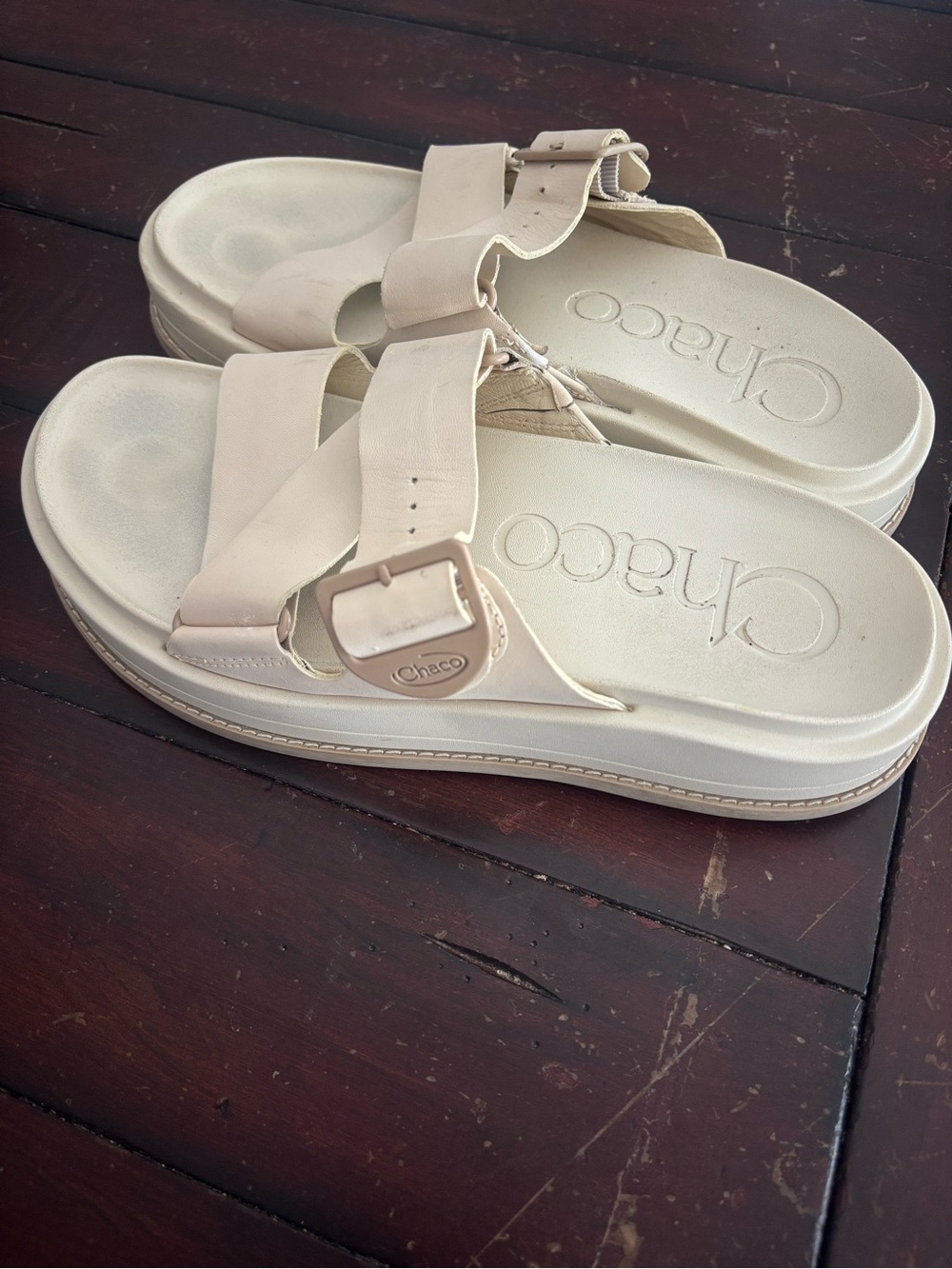 Chaco Women's Cream Platform Slide Sandals with Buckle